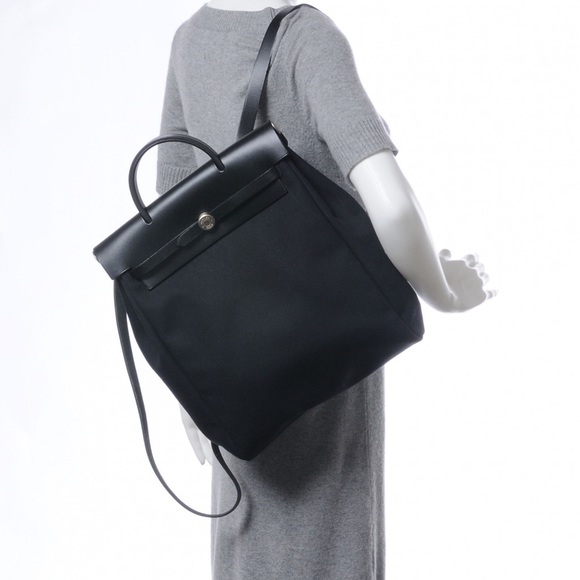 100% Auth HERMES CANVAS LEATHER HER BAG SAC A DOS - Picture 8 of 8